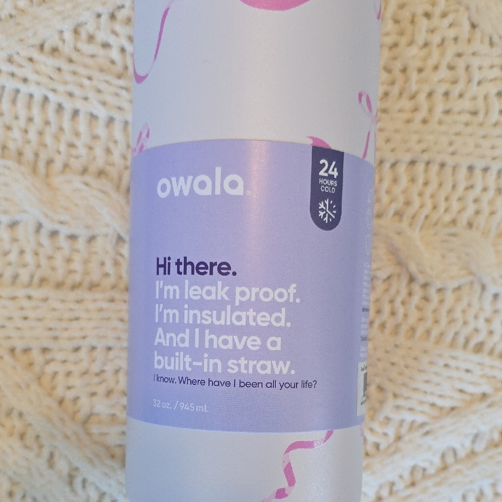Owala FreeSip Insulated Water Bottle - Pastel Pink & Lavender Bows - Picture 2 of 6